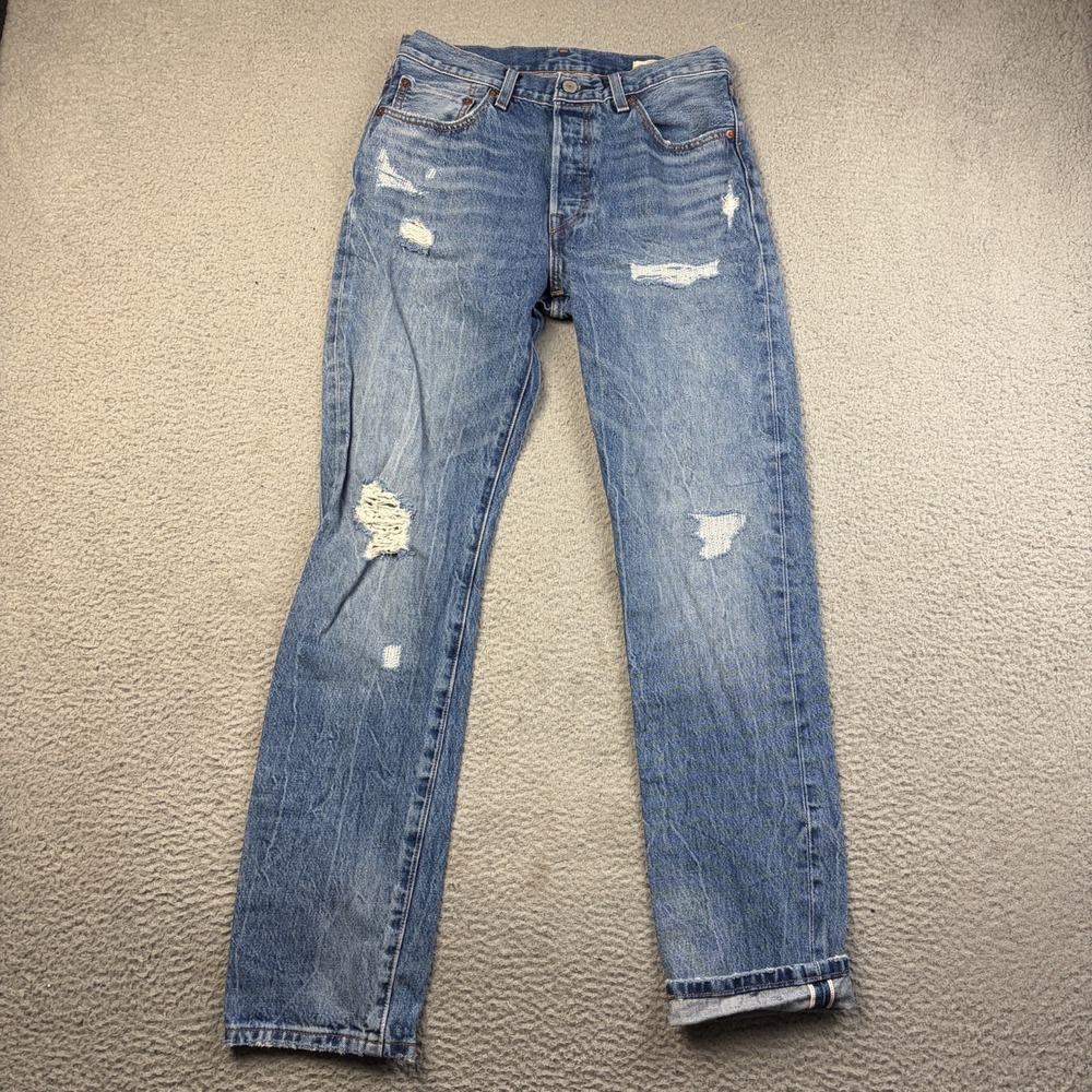 Levi's 501 Premium Selvedge Jeans Womens 28x32 150th Anniversary Big E Distress